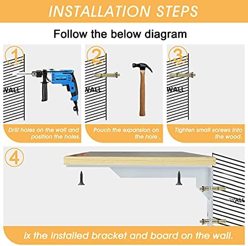 Countertop Support Brackets Heavy Duty, 10" x 6" Max Load 348 lb 5 mm Thick Iron Industrial Shelf Brackets, White Metal 