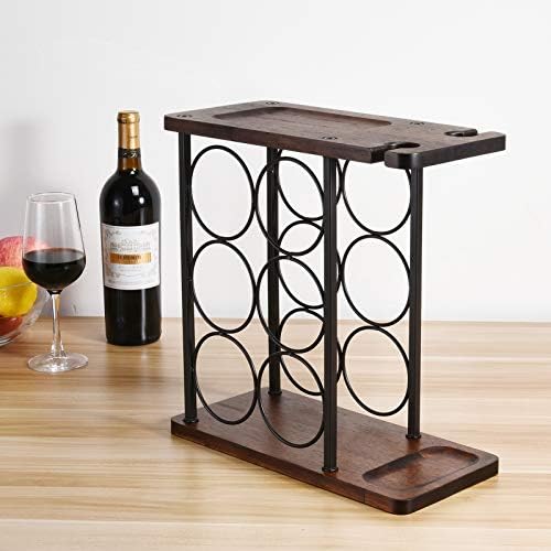 ALLCENER Wine Rack with Glass Holder, Countertop Wine Rack, Wooden Wine Holder with Tray, Perfect for Home Decor & Kitch