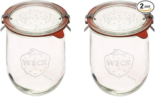Weck Tulip Jars 1 Liter - Large Sour Dough Starter Jars with Wide Mouth - Suitable for Canning and Storage - 2 with Glass Lids