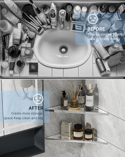 Polished Chrome Corner Shower Shelves 2-Pack, 10" 304 Stainless Steel Recessed Shelf for Bathroom, Grout in Corner Shelf