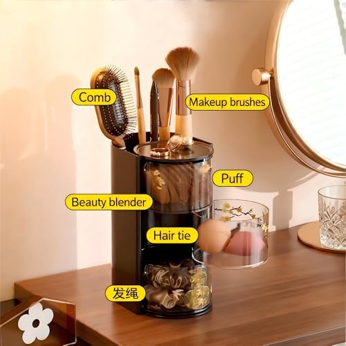 Azurphoric Hair Accessories Organizer with Hair Brush Holder(Black,3-Layer)