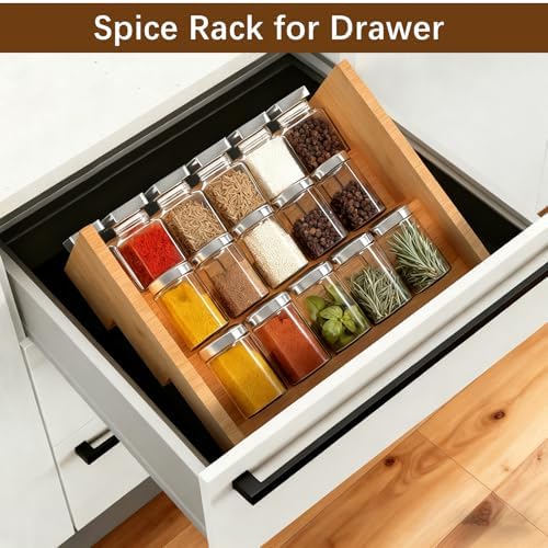 2 Pack 3 Tier Bamboo Spice Rack Organizer for Kitchen Countertop or Cabinet