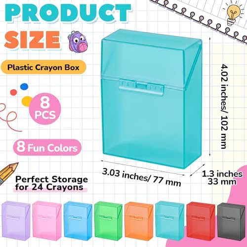 Clabby 8 Pcs Clear Plastic Crayon Boxes Hold 24 Count, Colorful