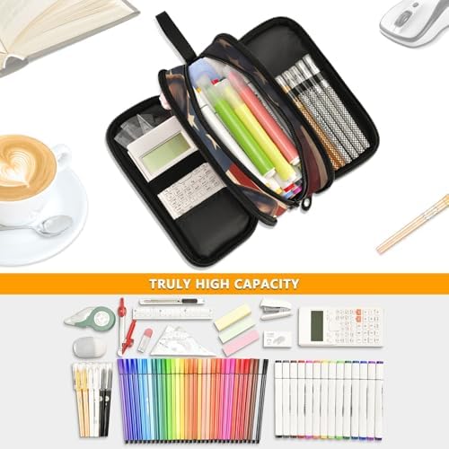 Custom Dog German Shepherd Flag Pencil Case Box Boys Girls Personalized Name Large Pencil Pouch Stationery Pen Bag Organizer for Kids Adults School Office