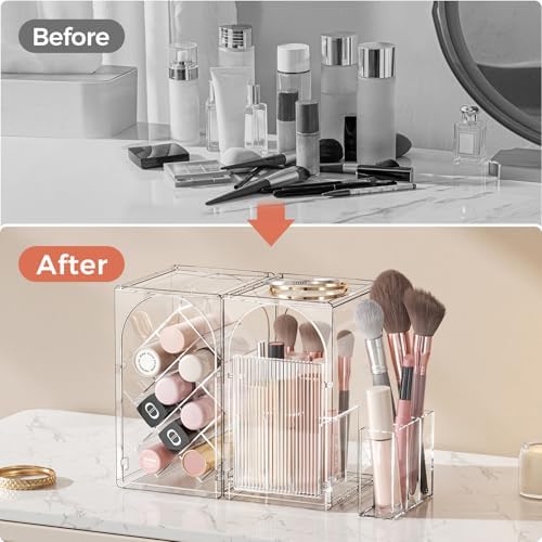 INVSSENE Stackable Makeup Organizer Countertop, Storage Perfume Skincare Cosmetic Lipstick Face Mask Makeup Brush Palett