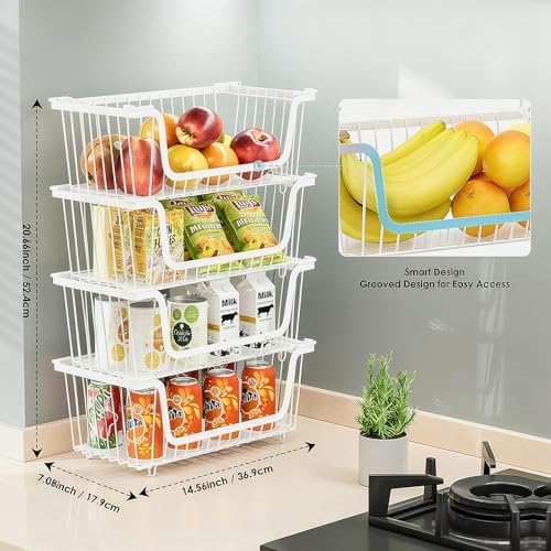 GAOKASE 4 Pcs Stackable Wire Baskets,14.57" L x 7.09" W x 5.12" H