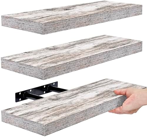 Sorbus 16 Inch Wood Floating Shelves for Wall (3 Pack, Rustic)