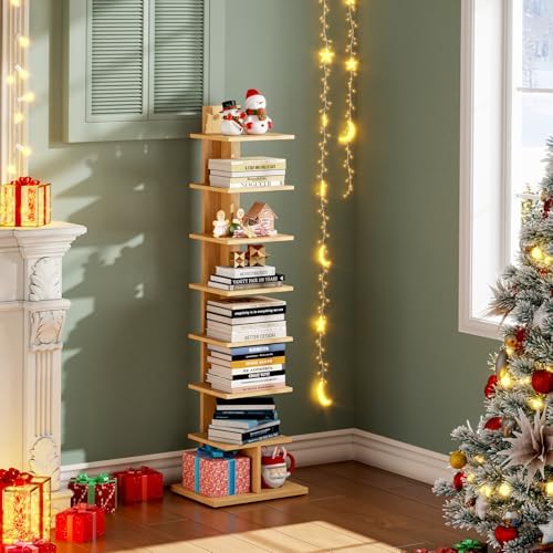 TUTOTAK Book Shelf, Narrow Spine Bookshelf, 8-Tier Bookcase for Small Space