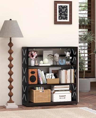 3-Tier Metal Bookshelf, Small Bookcase with Adjustable Shelves
