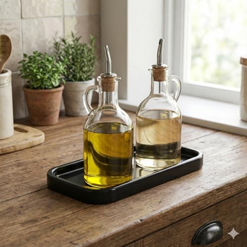 Rectangular Composite Granite Vanity Tray & Kitchen Organizer - Waterproof Stone Soap Dispenser Holder, 9.6" x 5.1 (Blac