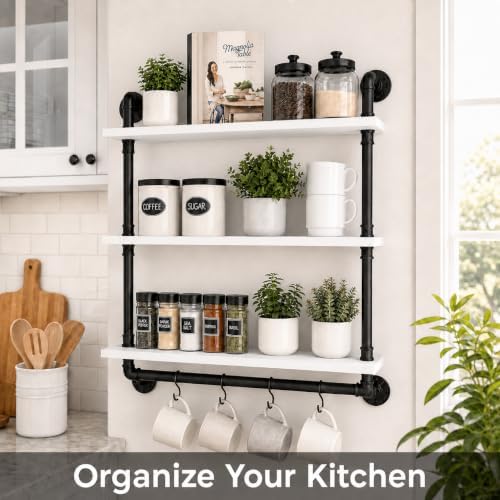 ROGMARS Industrial Pipe Shelving Bathroom Wall Shelves with Towel Bar