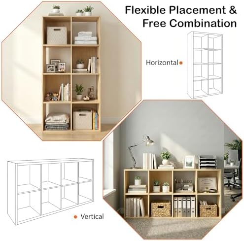 WannabeMyself【Easy Assembly】 8 Cube Storage Organizer with Anti-Tipping Kits,Reversible Open Back Book Shelf, Bookcase f