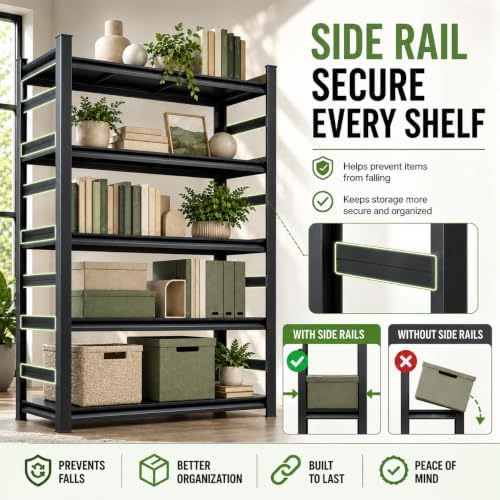 Metal Bookshelf Adjustable Bolt-Free Bookcase Heavy Duty Book Shelf 2000LBS