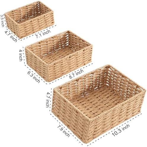 Small Wicker Basket for Organizing, Woven Storage Basket Sets of 3