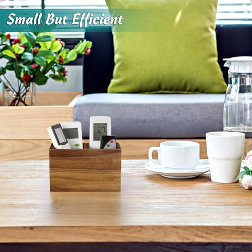 DRASTAR Remote Control Holder, Wood TV Remote Holder, Remote Storage Caddy, Remote Control Organizer (Acacia, 2 Slots)
