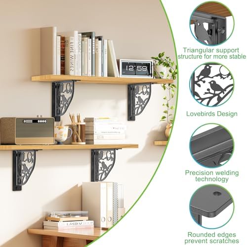 Dolibest 8 Inch Heavy Duty Shelf Brackets, 5MM Thickness L- Bracket , Metal Floating Shelf Bracket, Wall Shelf Bracket &