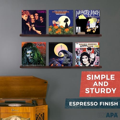 Ilyapa Vinyl Wall Mount Record Shelf - 39.5in, Holds 6 Records, Espresso