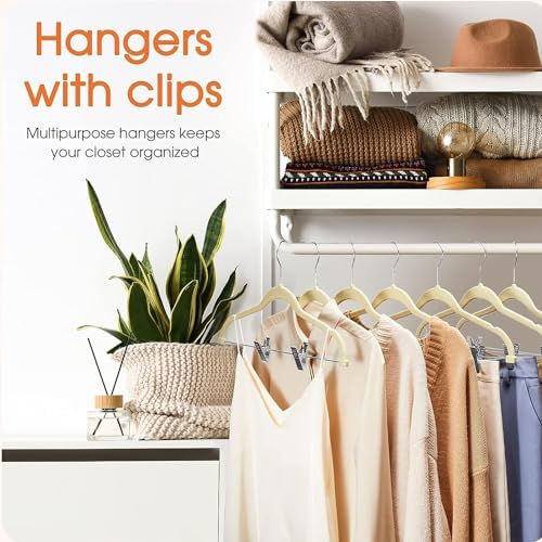 VECELO Premium Velvet Clothes Hangers Suit with Metal Clips (20 Pack)-Non Slip & Space-Saving with 1 Magic Hangers & 2 Tie Rack Excellent for Men and Women