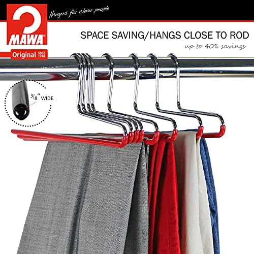 Mawa by Reston Lloyd Non-Slip Space Saving Clothes Hanger with Single Rod for Pants, Style KH/1, Set of 30, Red