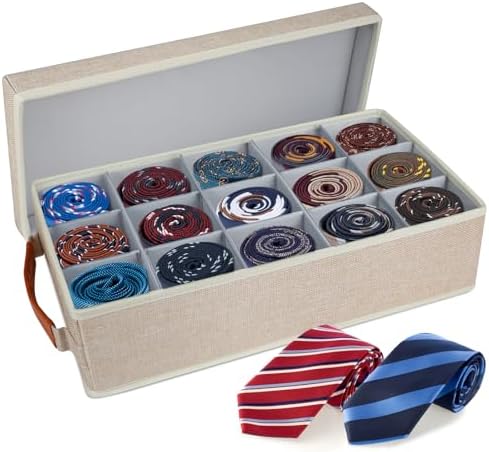 Lukeline Belt Organizer for Closet, Tie Storage Organizer Bins with 15 Compartments Drawer Organizer, Linen Closet Organ