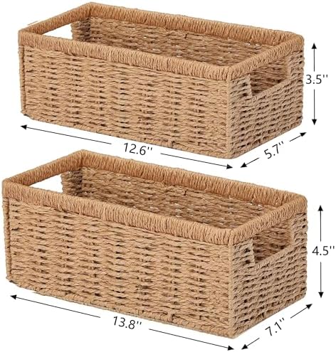 Vagusicc Wicker Storage Basket, Set of 2 Hand-Woven Paper Rope Wicker Baskets for Organizing Decor Storage Bins for Coun