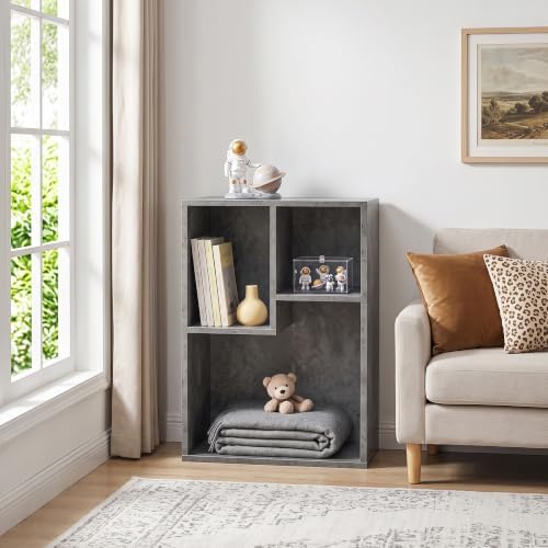 VECELO Small Gray Bookshelf, 21.3" H Freestanding Open Cubby Storage Cabinet,Storage Organizer with Uneven Compartments,