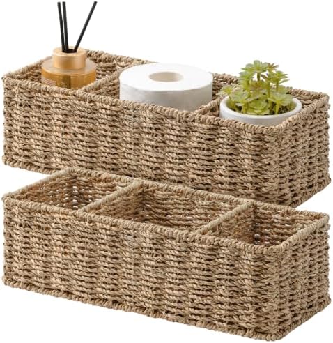 StorageWorks Wicker Toilet Basket Tank Topper, Seagrass Storage Baskets