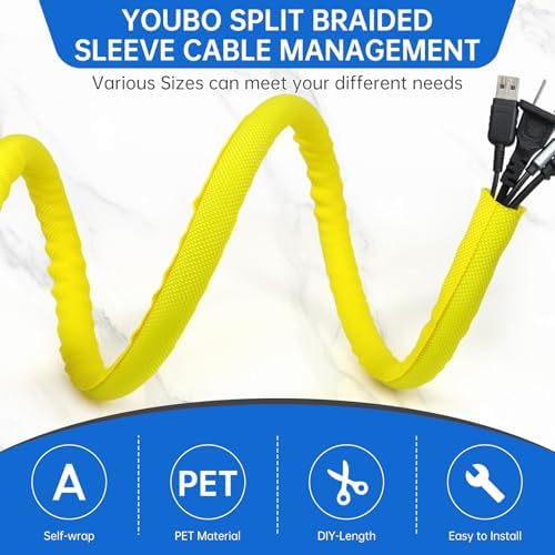 Split Braided Cable Sleeve，Flexible Wire Loom Tubing, Automotive Cord Protector Pet Proof, Cable Management for Computer