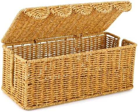 Scalloped Edge Cable Management Box, Handmade Rattan Cord Organizer