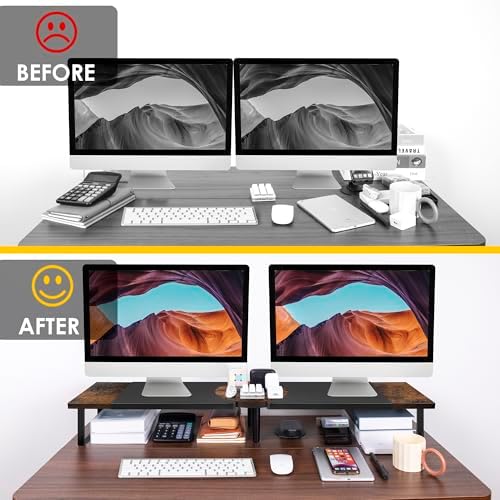 Across-Star Dual-Monitor Stand for Desk - Large Adjustable Length and Angle Riser for 2 Monitors, Double Computer Deskto