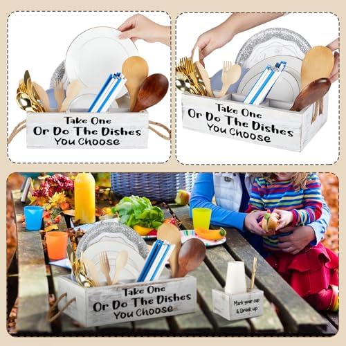 Suzile 2 Pcs Paper Plate Caddy Kitchen Utensil Holder, Wooden Organizer Set