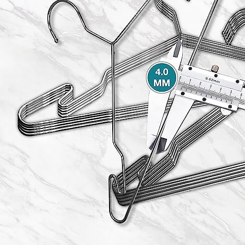 Chrome Metal Hangers, Heavy Duty Clothes Hangers with Non-Slip Grooves, Slim Space Saving Coat Hangers - 10 Pack Chrome