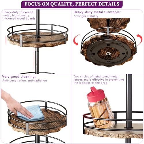 Heavy-Duty 3-Tier Lazy Susan Organizer, Adjustable to Different Heights, Countertop Spice Rack, Upgraded Thickened Woode