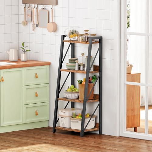 HOOBRO Ladder Shelf, 4-Tier Bookshelf, Corner Bookcase, Freestanding Storage Shelf Display Organizer, for Living Room, B