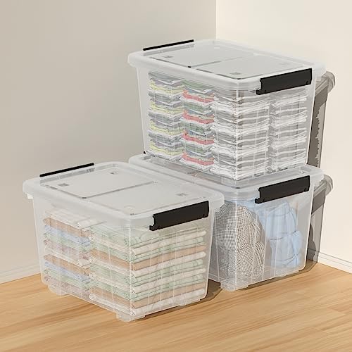 4-Pack 35 Quart Plastic Storage Bin with Secure Lid and Wheels