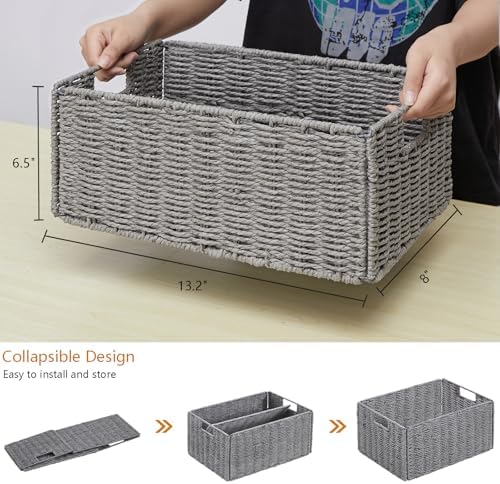 Vagusicc Wicker Storage Basket, Set of 2 Hand-Woven Paper Rope Wicker Basket, Small Storage Baskets for Organizing Toile
