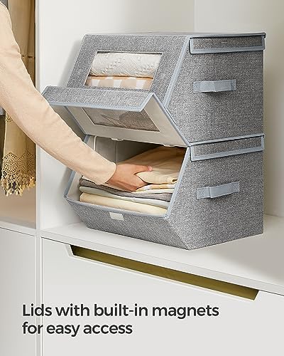 SONGMICS Stackable Storage Bins, Set of 2, with Lids and Front Windows