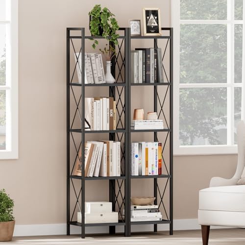 Homhedy 5 Tier Small Bookshelf, Tall Narrow Bookcase, Metal Book Shelf