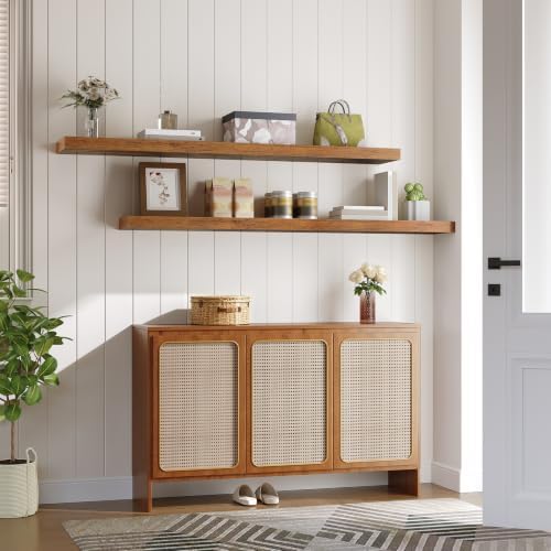 HOOBRO Floating Shelves for Wall, Wall Mounted Shelf Set of 2, 55" Hanging Shelf with Invisible Brackets, for Wall Stora
