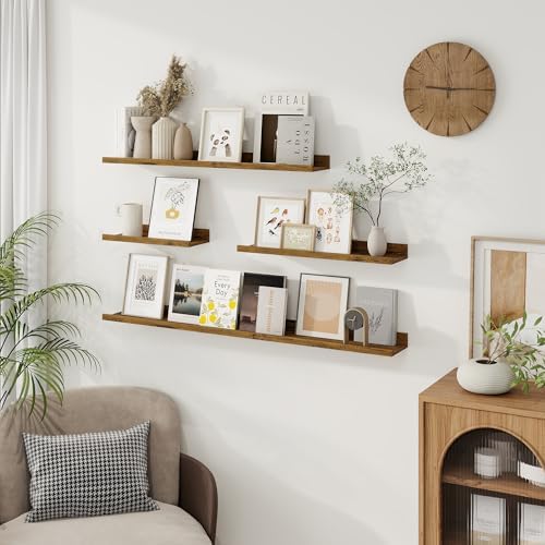 Axeman 30 Inch Floating Shelves, Brown Picture Ledge Shelf Set of 3