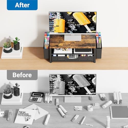 Monitor Riser, Laptop Stand for Desk, Office Desk Organizer and Accessories, Computer Monitor Stand, Desktop Shelf with 