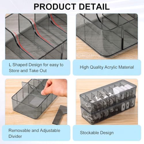 Tatuo Cord Organizer for Drawer Desktop, Gray, 2 Pack