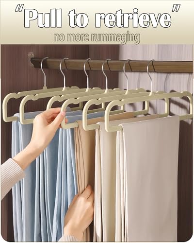 Velvet Hangers Non Slip - 20 Pack Pants Hangers for Closet - Thin Space Saving Clothes Hanger - Strong, Durable, Jean Perchas with 360 Degree Rotatable Hook for Tank Top (Beige Silver Hook)
