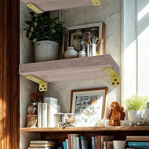 10Inch Gold Heavy Duty Floating Shelf Bracket 6 Pack 3-Hole Mount