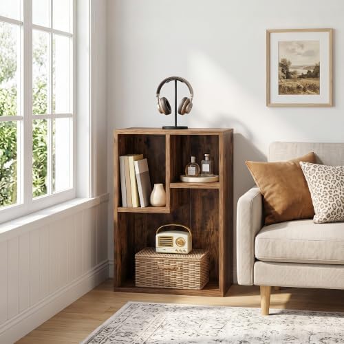 VECELO Small Brown Bookshelf, 21.3" H Freestanding Open Cubby Storage Cabinet,Storage Organizer with Uneven Compartments