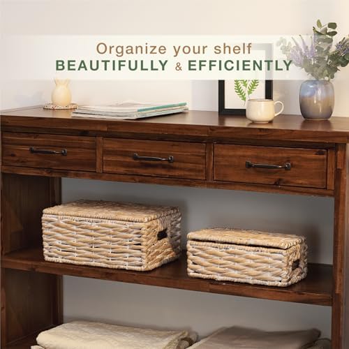 Set of 2 White Wicker Baskets with Lid