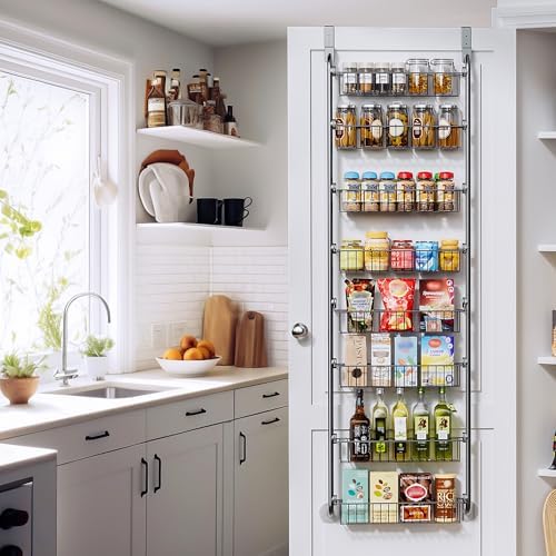 Delamu Over The Door Pantry Organizer, 8-Tier Pantry Door Organizers and Storage, Metal Hanging Spice Rack, Seasoning Or