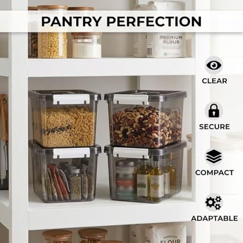 Clear Black Storage Bins with Lids 8 Pack, 5 Quart Stackable Plastic Storage Containers with Latching Lid, Transparent C