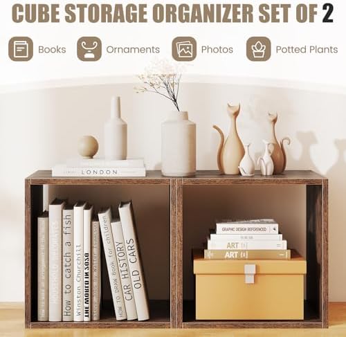 LOKO Stackable 2 Cube Storage Organizer, 2-Tier Bookshelf (1, Rustic Brown)