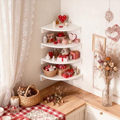 Alsonerbay Wood Corner Floating Shelves Wall Mount 4-Pack, White